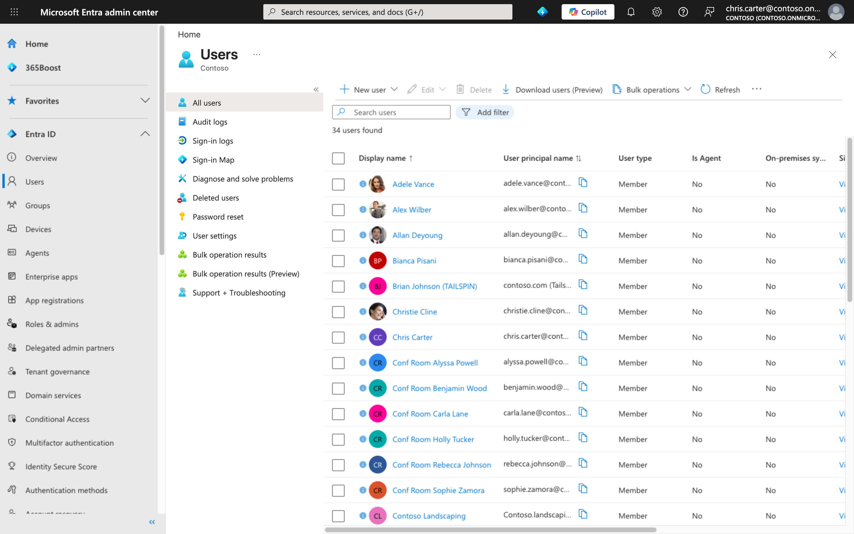The users list in the Entra admin center with every identifier readable