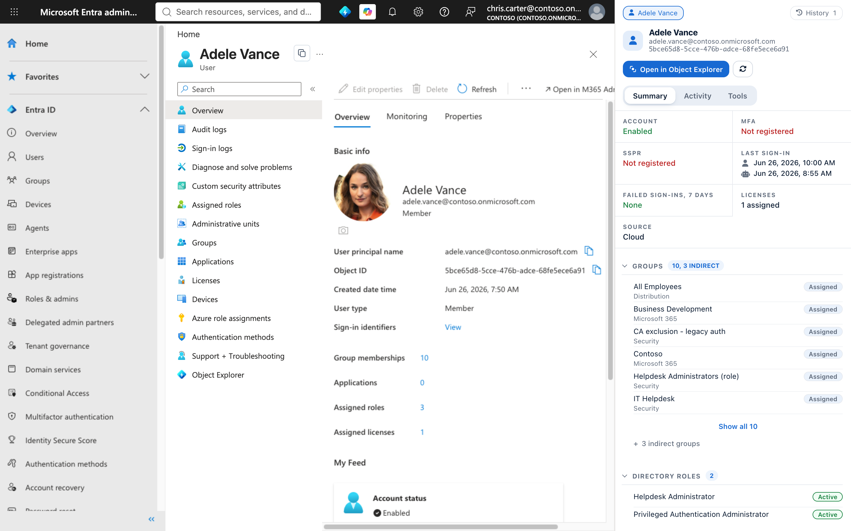 The Entra user page with the 365Boost side panel next to it: account, MFA, sign-ins, groups, roles and Conditional Access
